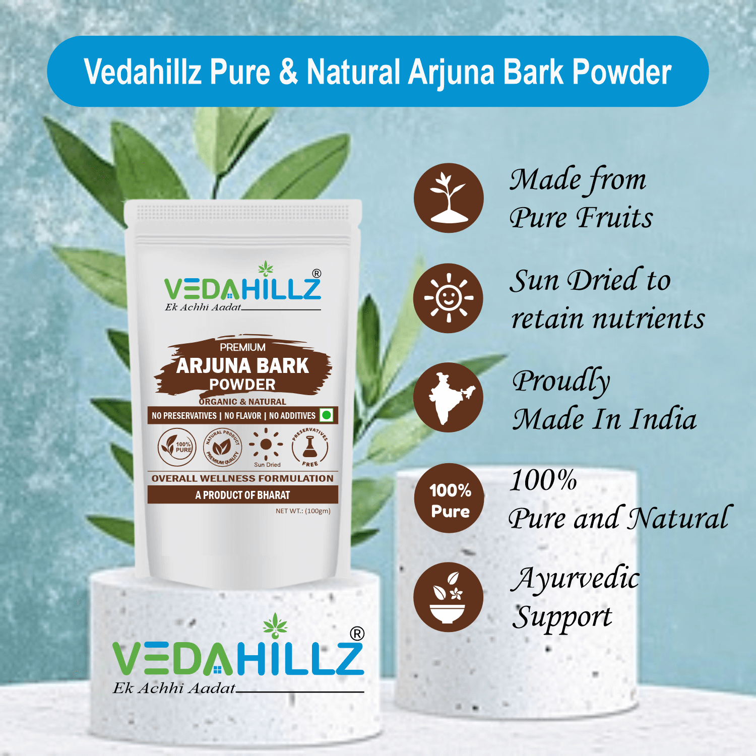 Vedahillz Arjuna Bark Powder Made from Natural Arjuna Tree Bark